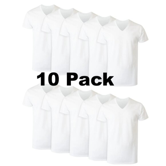 Hanes Men's White V-Neck Cotton Undershirt, 10-Pack - Picture 1 of 5
